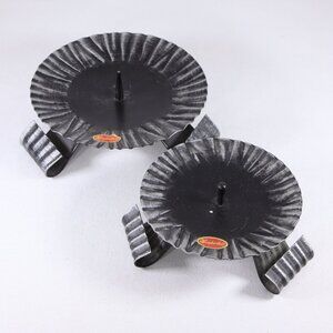 Vintage pillar candle holder set of 2, Western Germany metal candlesticks,